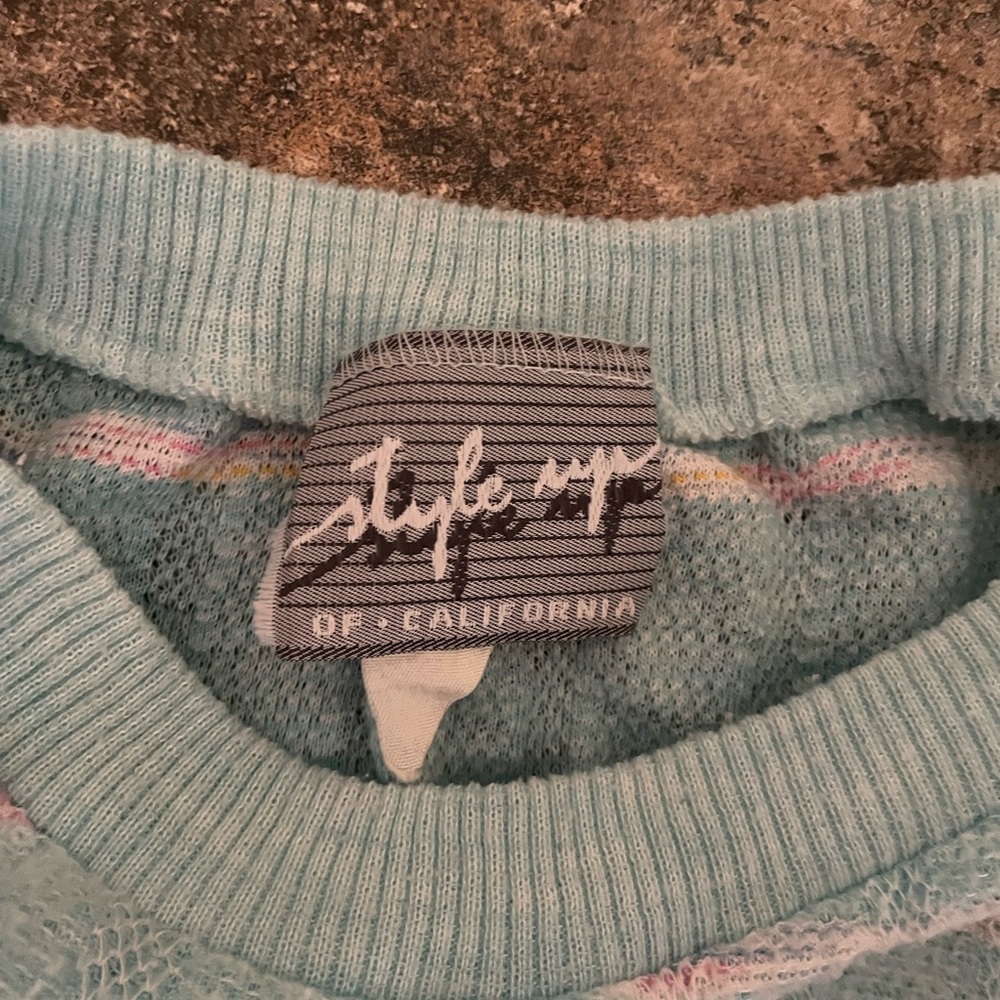 Vintage powder blue knit striped boat neck pullover 3/4 sleeve batwing style - Picture 7 of 8